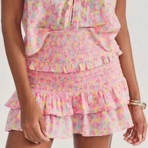 LoveShackFancy Sicily Floral Smocked Miniskirt Size Small